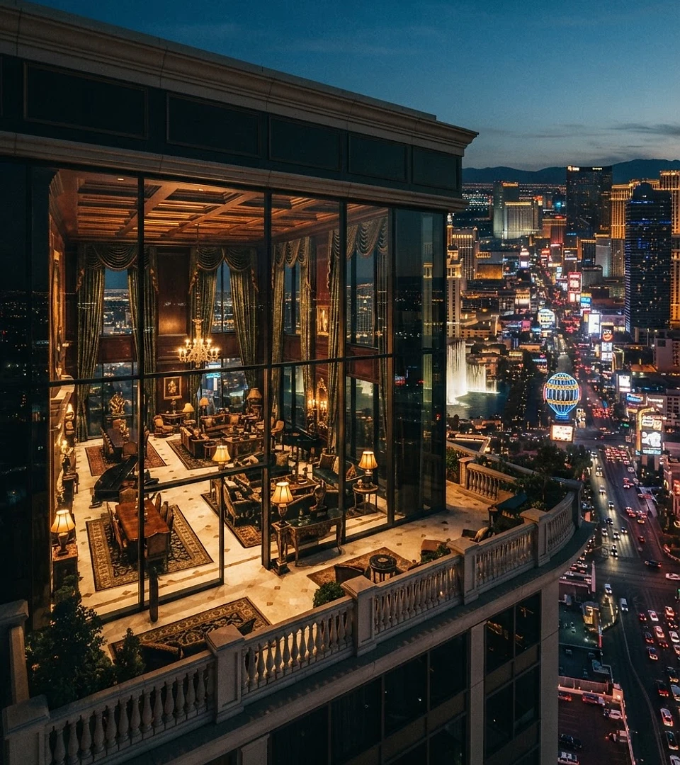 A Yerveno Hotel penthouse suite overlooking the skyline